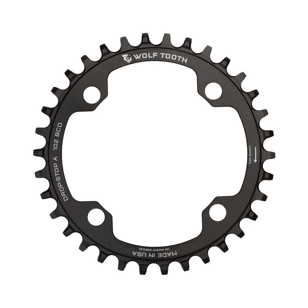 Mittleres Kettenblatt WOLF TOOTH XTR M960 10/11/12-fach, 4-Loch, 102 mm — Kettenblatt auf weißem Hintergrund