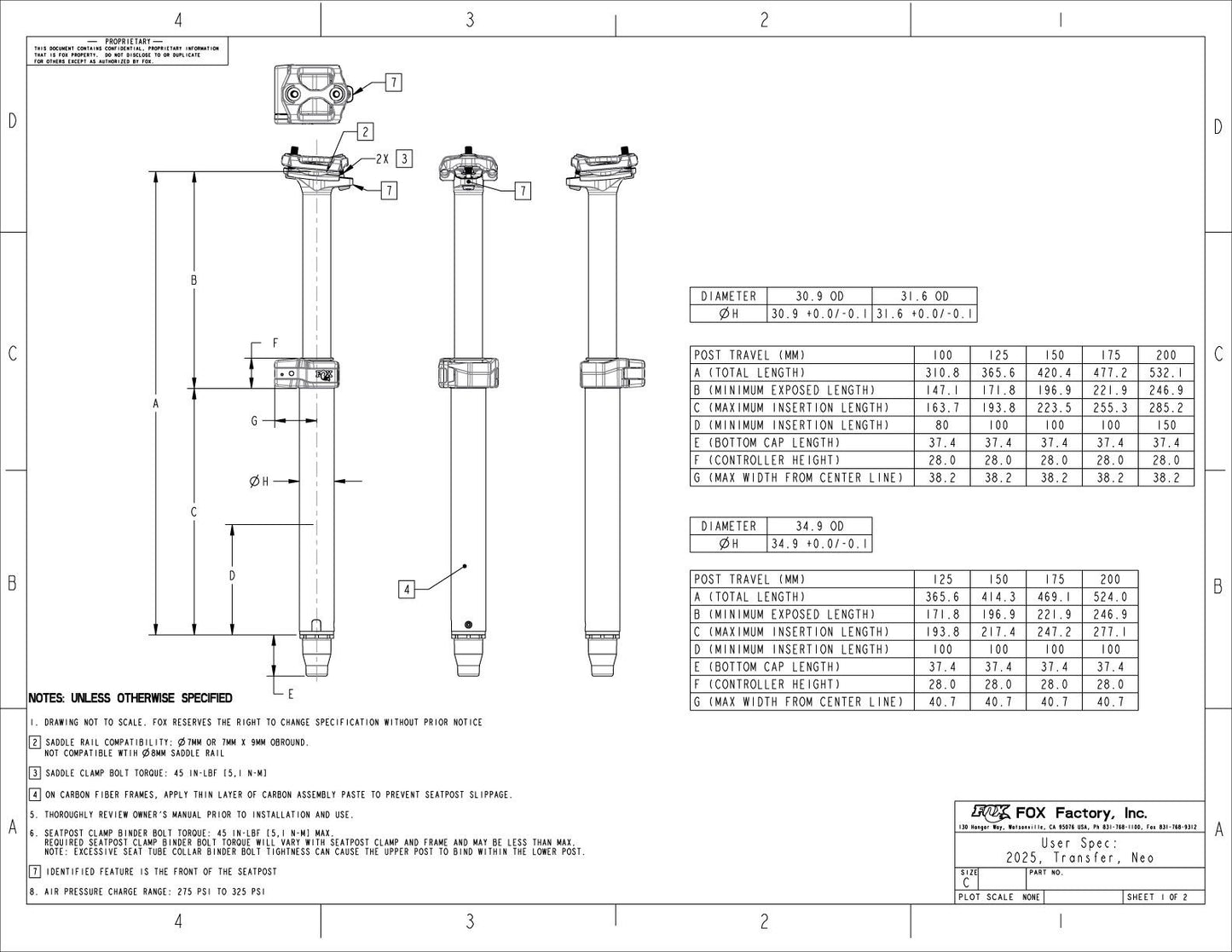 FOX RACING SHOX TRANSFER NEO FACTORY 2025 Teleskop-Sattelstütze