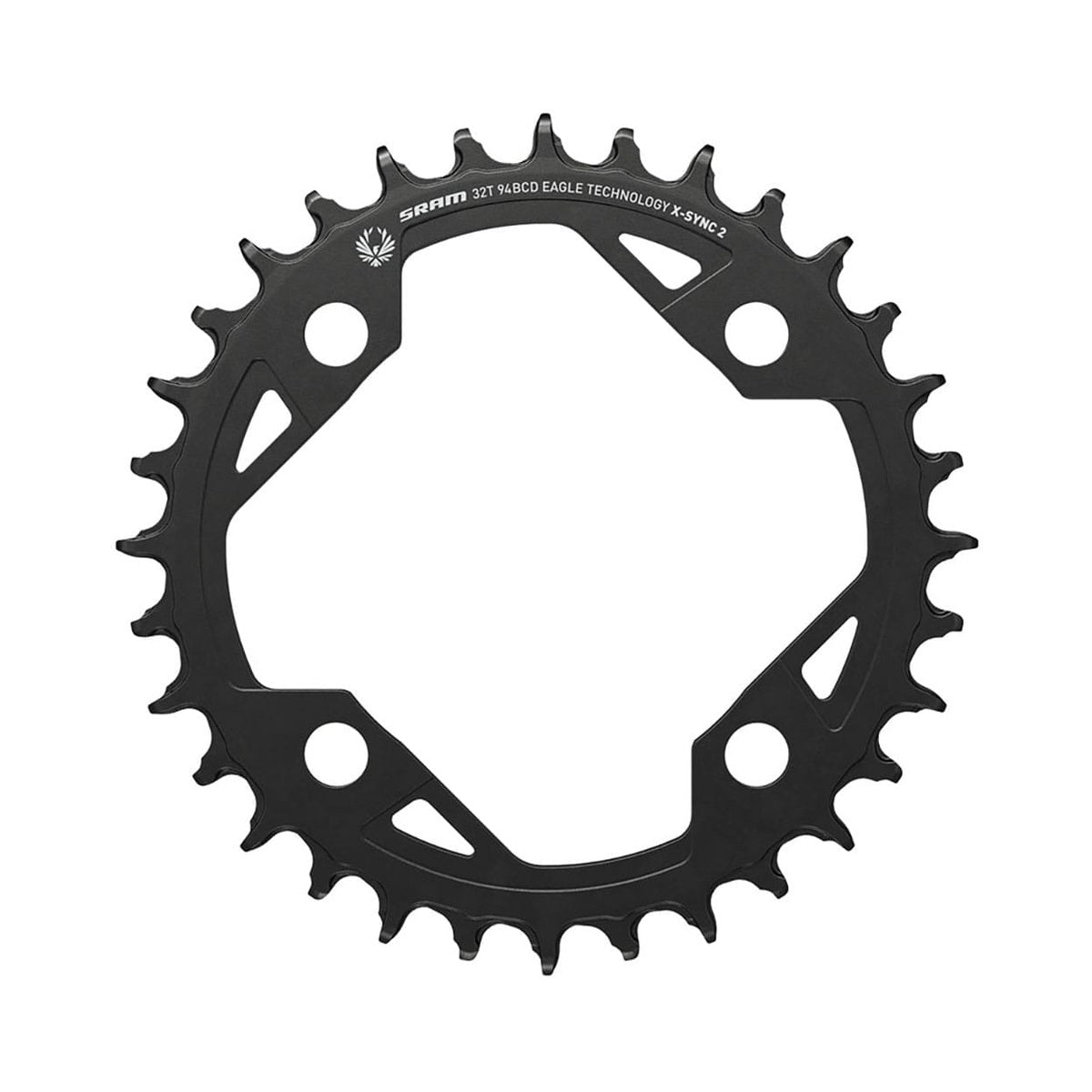 SRAM X-SYNC 2 94BCD EAGLE EMTB Kettenblatt für Einfachantrieb, 12-fach, 4-Loch, 94 mm — Ansicht des Kettenblatts auf weißem Hintergrund