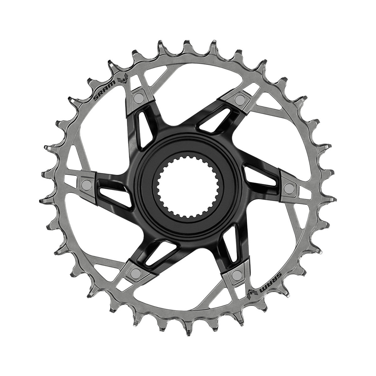 SRAM XX T-TYPE EAGLE BOSCH GEN4 Kettenblatt für Einfachantrieb, 12-fach, Direct Mount, Schwarz/Silber — Ansicht des Kettenblatts auf weißem Hintergrund