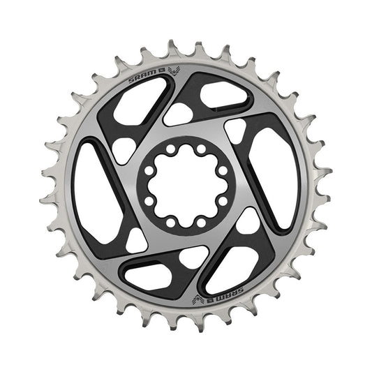 SRAM XX-SL T-TYPE EAGLE BOOST Kettenblatt für Einfachantrieb, 12-fach, Direct Mount, 0 mm Offset, Schwarz/Silber — Ansicht des Kettenblatts auf weißem Hintergrund