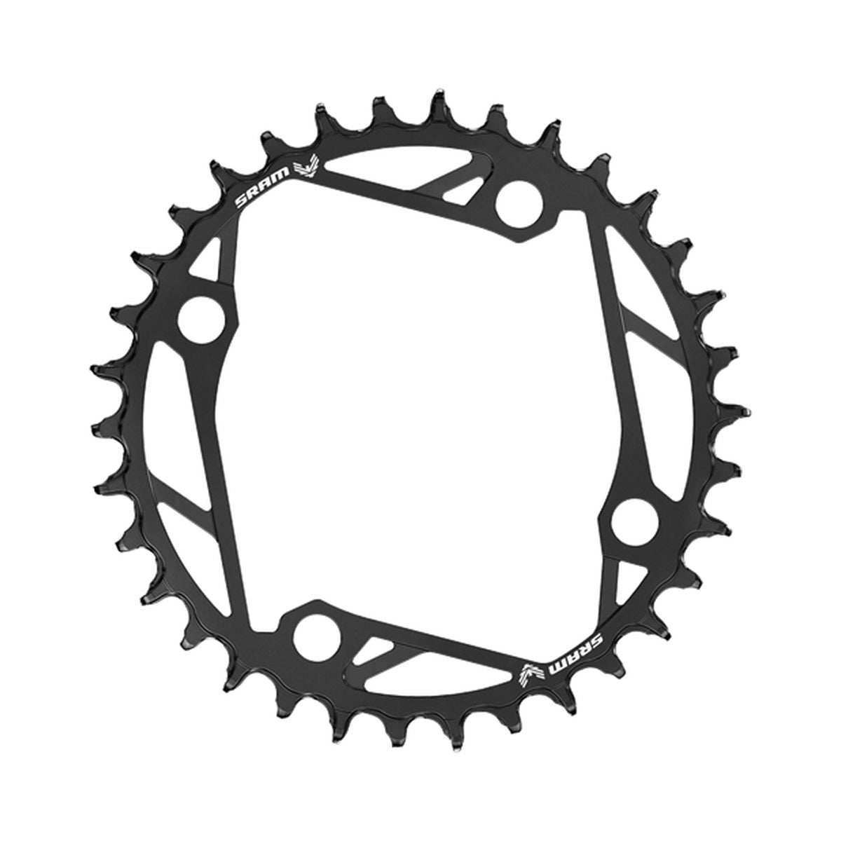 SRAM T-TYPE EAGLE Kettenblatt für Einfachantrieb, 12-fach, 4-Loch, 104 mm, Aluminium, Schwarz — Ansicht des Kettenblatts auf weißem Hintergrund