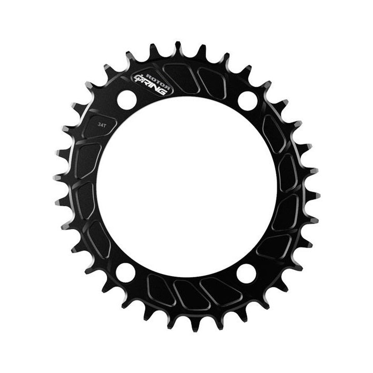 ROTOR Q-RING MTB ovales Einfach-Kettenblatt, 11/12-fach, 4-Loch, 110 mm — Kettenblatt vor weißem Hintergrund
