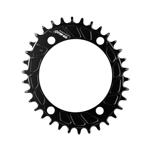 ROTOR Q-RING MTB ovales Einfach-Kettenblatt, 11/12-fach, 4-Loch, 110 mm — Kettenblatt vor weißem Hintergrund