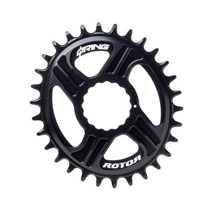 Ovales ROTOR Q-RING 1-fach-Kettenblatt, 10/11/12-fach, RaceFace Cinch Direct Mount — Kettenblatt auf weißem Hintergrund
