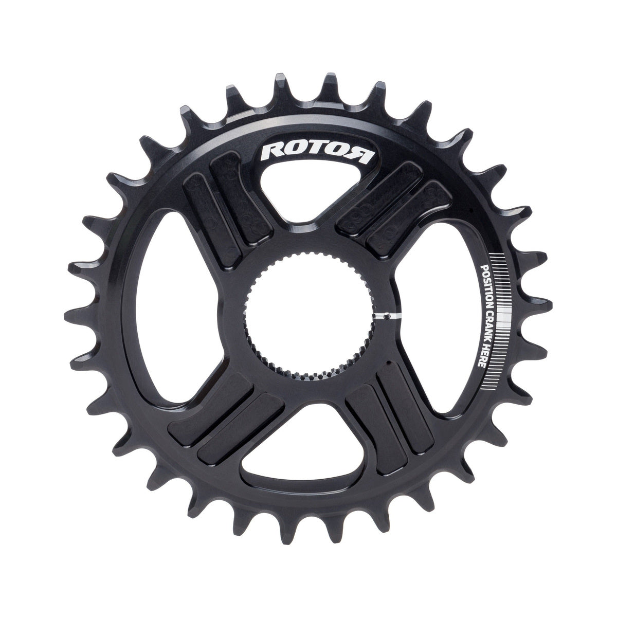 ROTOR noQ-RING Direct Mount Einfach-Kettenblatt für Hawk/Raptor/Kapic/2INPowerDM/INPowerDM, 9/10/11-fach — Kettenblatt vor weißem Hintergrund