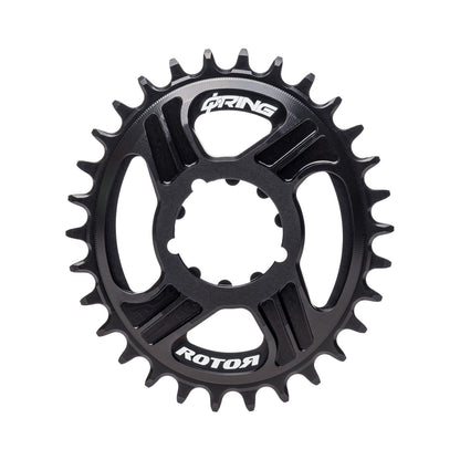 Ovales ROTOR Q-RING 1-fach-Kettenblatt, 11/12-fach, SRAM Boost Direct Mount, 3 mm Versatz — Kettenblatt auf weißem Hintergrund