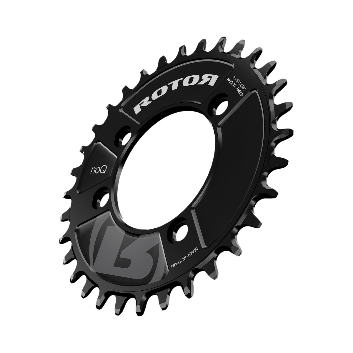 ROTOR noQ-RING X1 1-fach-Kettenblatt, 9/10/11/12-fach, 4-Loch, 76 mm — Kettenblatt auf weißem Hintergrund