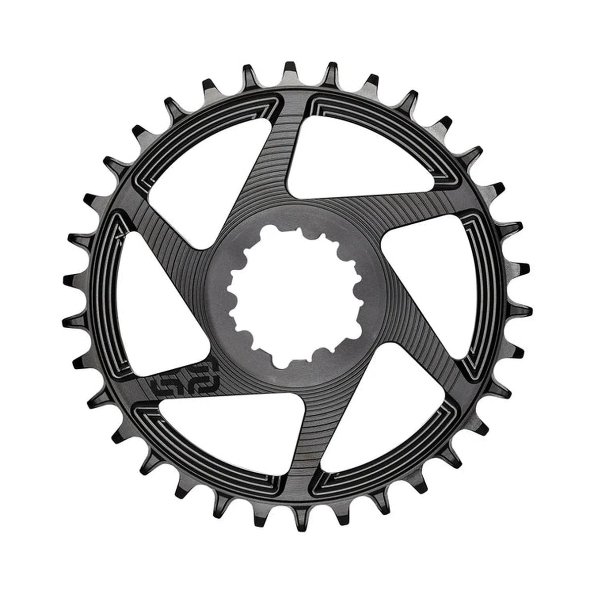 E-THIRTEEN HELIX RACE 1-fach-Kettenblatt, 11/12-fach, SRAM Boost Direct Mount, 3 mm Versatz, Schwarz — Kettenblatt auf weißem Hintergrund
