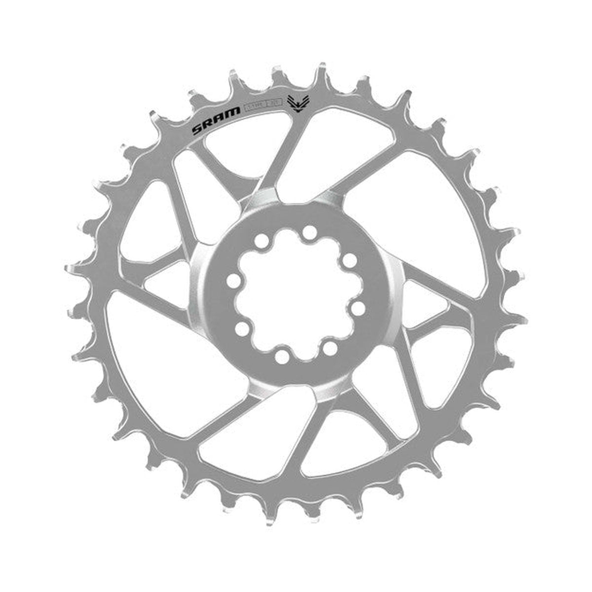SRAM EAGLE 90 T-TYPE BOOST 1-fach-Kettenblatt, 12-fach, Direct Mount, 3 mm Versatz, Silber — Kettenblatt auf weißem Hintergrund