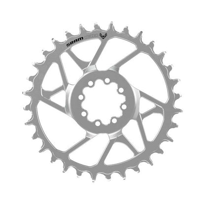 SRAM EAGLE 90 T-TYPE BOOST 1-fach-Kettenblatt, 12-fach, Direct Mount, 3 mm Versatz, Silber — Kettenblatt auf weißem Hintergrund