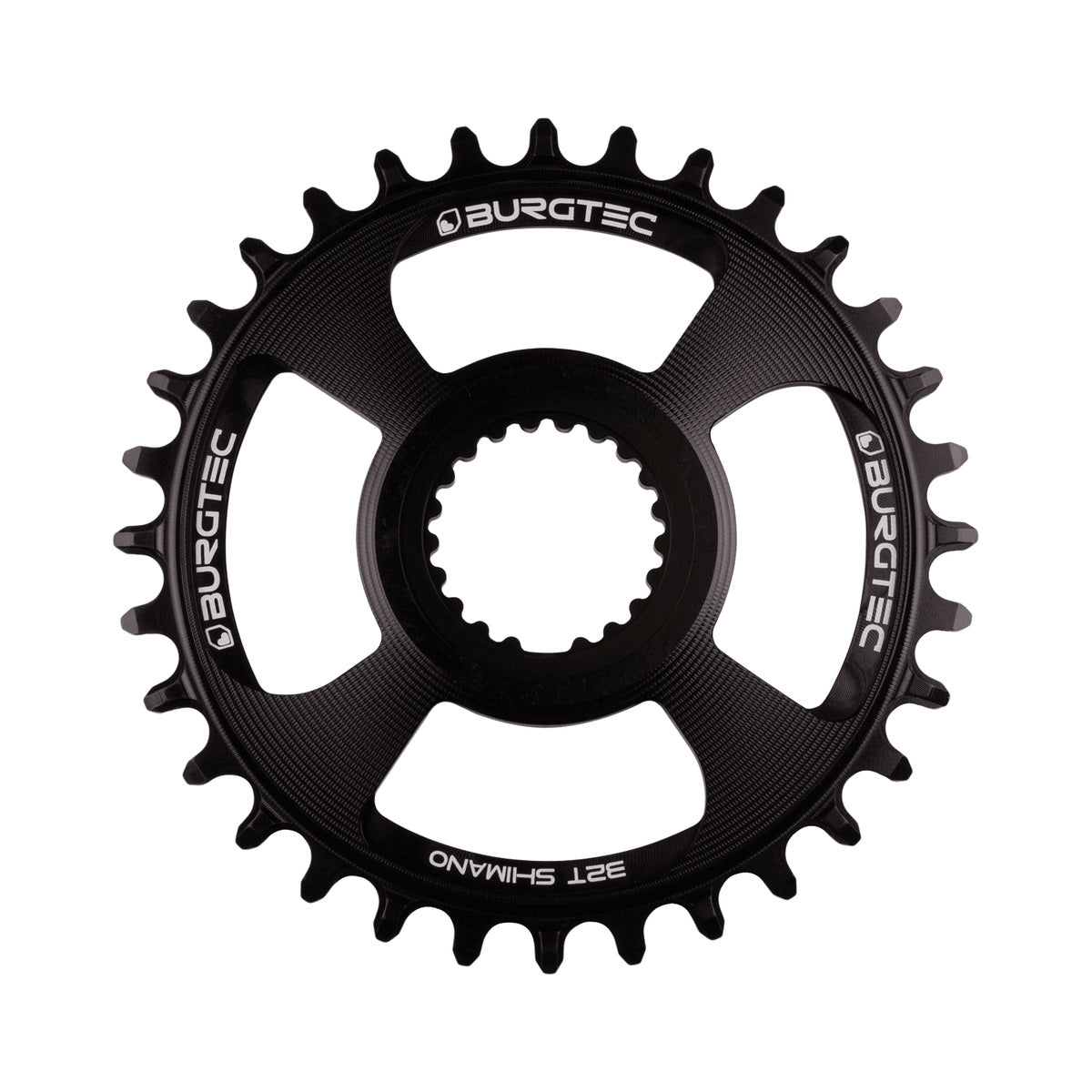 BURGTEC THICK THIN 1-fach-Kettenblatt, 12-fach, Shimano Direct Mount, Schwarz — Kettenblatt auf weißem Hintergrund
