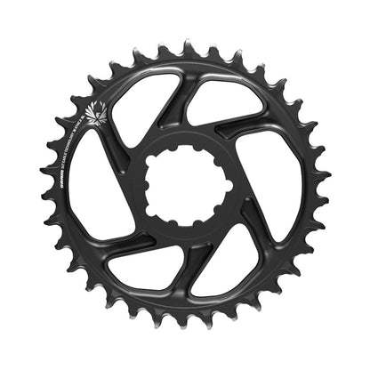 SRAM EAGLE X-SYNC 2 SL 1-fach-Kettenblatt, 12-fach, Direct Mount, 6 mm Versatz, Schwarz — Kettenblatt auf weißem Hintergrund