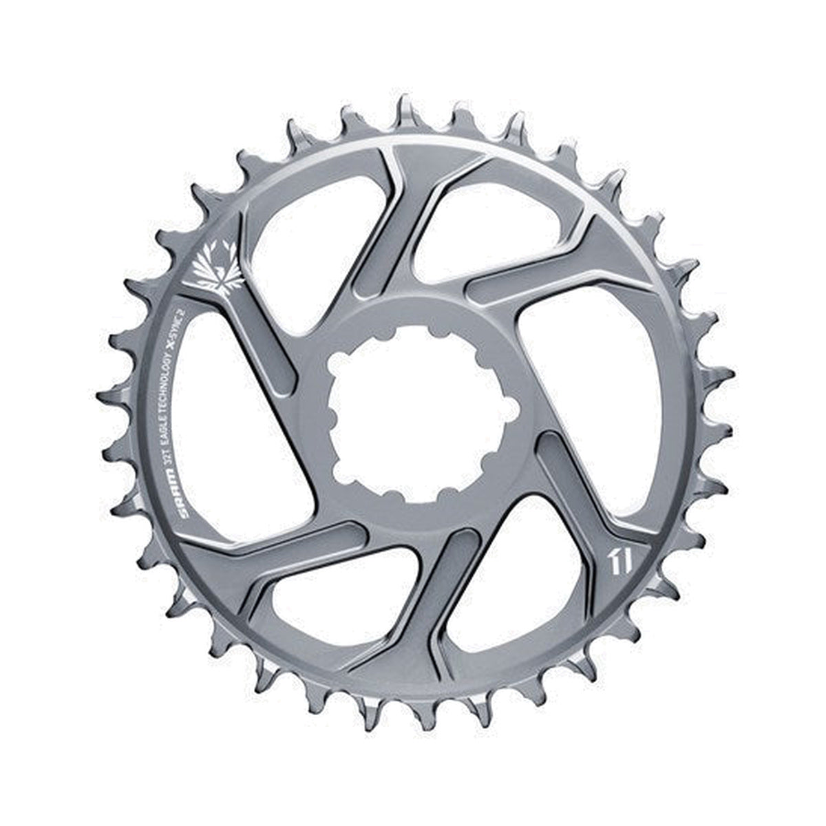 SRAM X-SYNC 2 EAGLE 1-fach-Kettenblatt, 12-fach, Direct Mount, 6 mm Versatz, Grau — Kettenblatt auf weißem Hintergrund