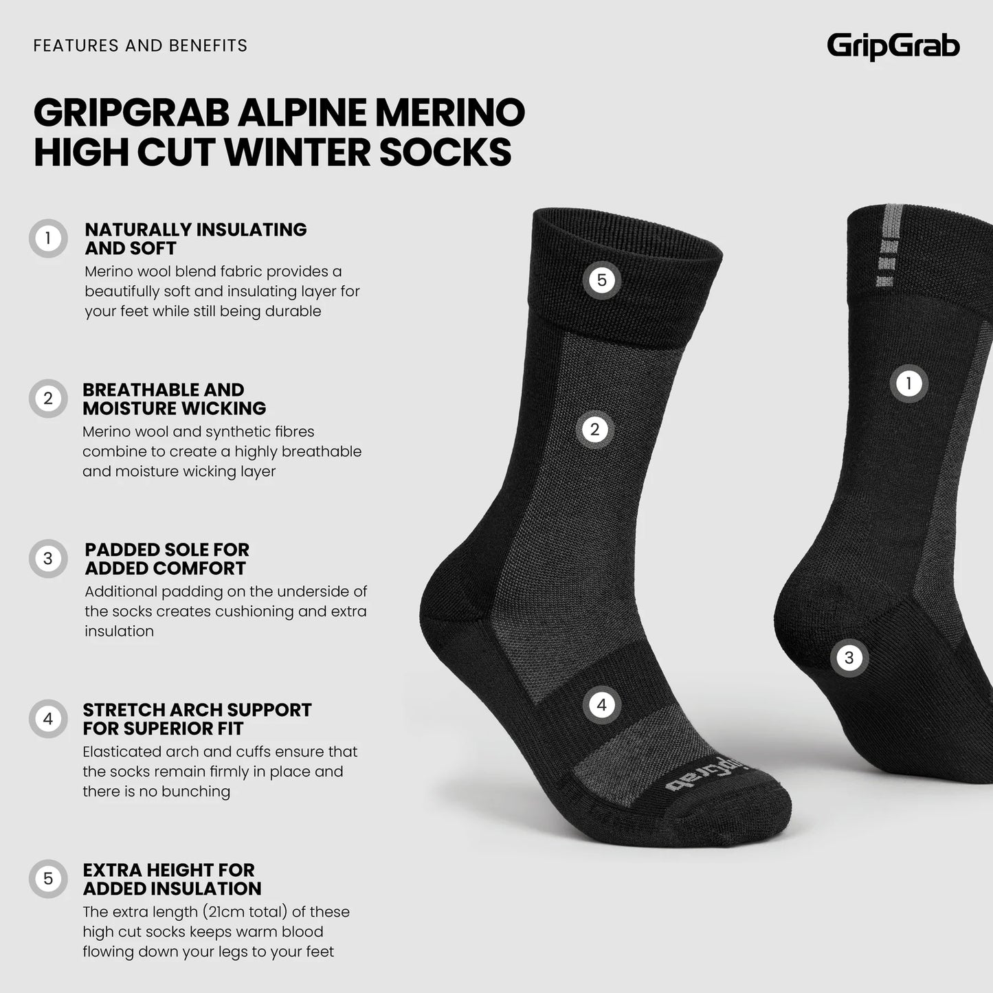 GRIPGRAB ALPINE MERINO HIGH Socken Schwarz