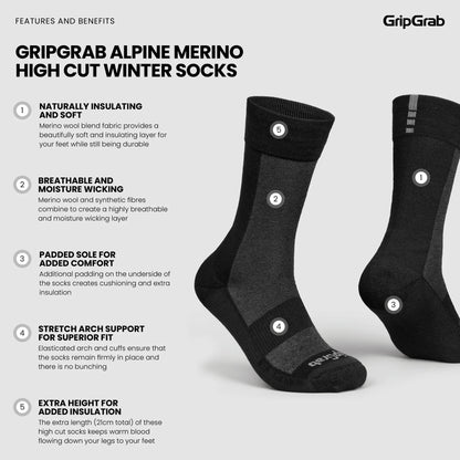 Socken GRIPGRAB ALPINE MERINO HIGH Schwarz