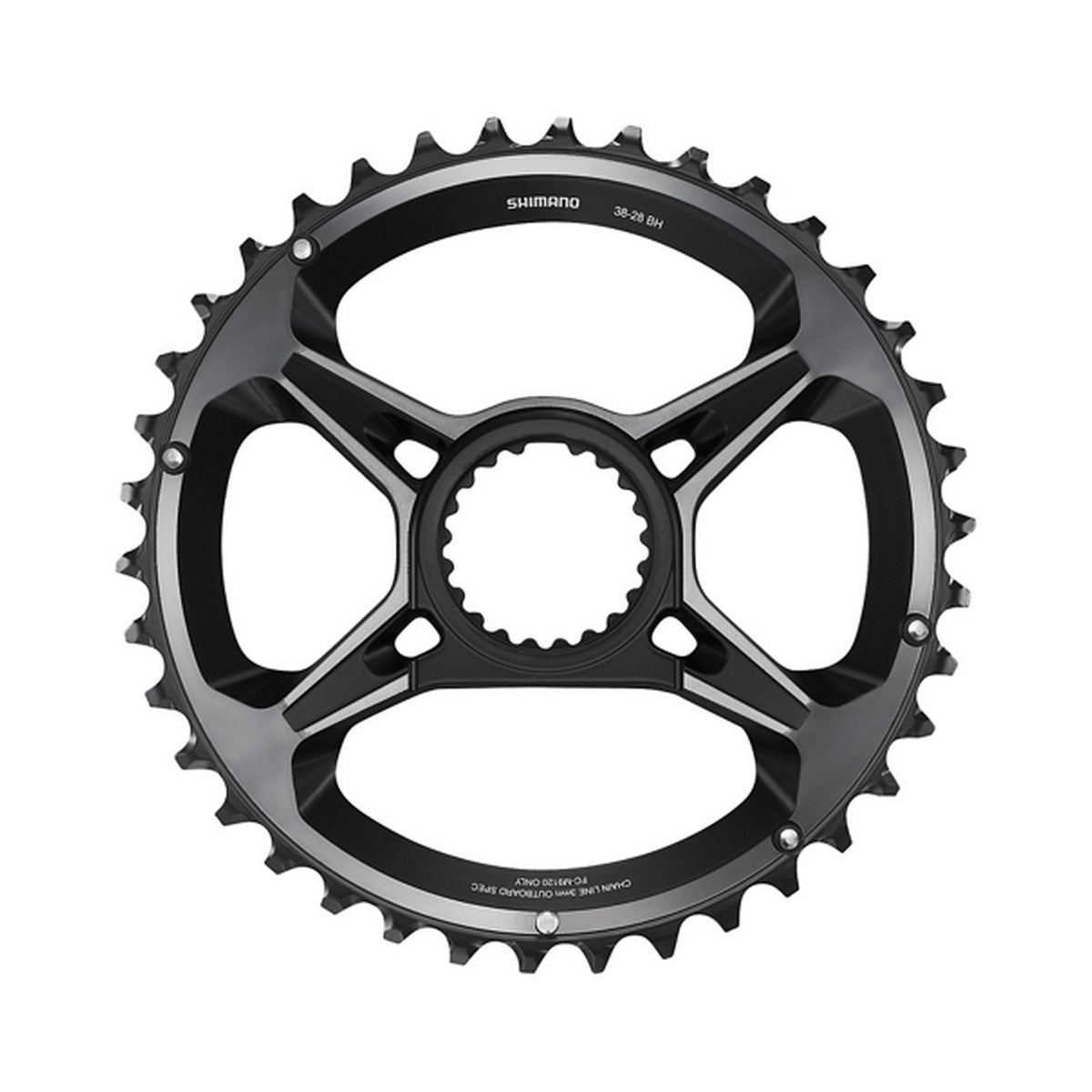 Äußeres SHIMANO XTR Kettenblatt für FC-M9120-B2 (28–38 Zähne), 12-fach — Kettenblatt auf weißem Hintergrund