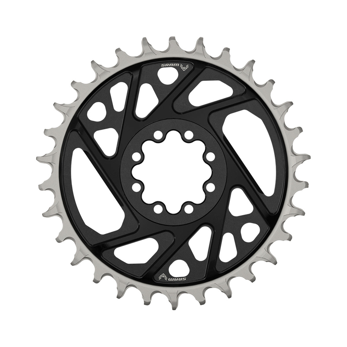 SRAM XX DH T-TYPE EAGLE Einfach-Kettenblatt, 7-fach, Direct Mount, 6 mm Offset, Schwarz — Kettenblatt auf weißem Hintergrund