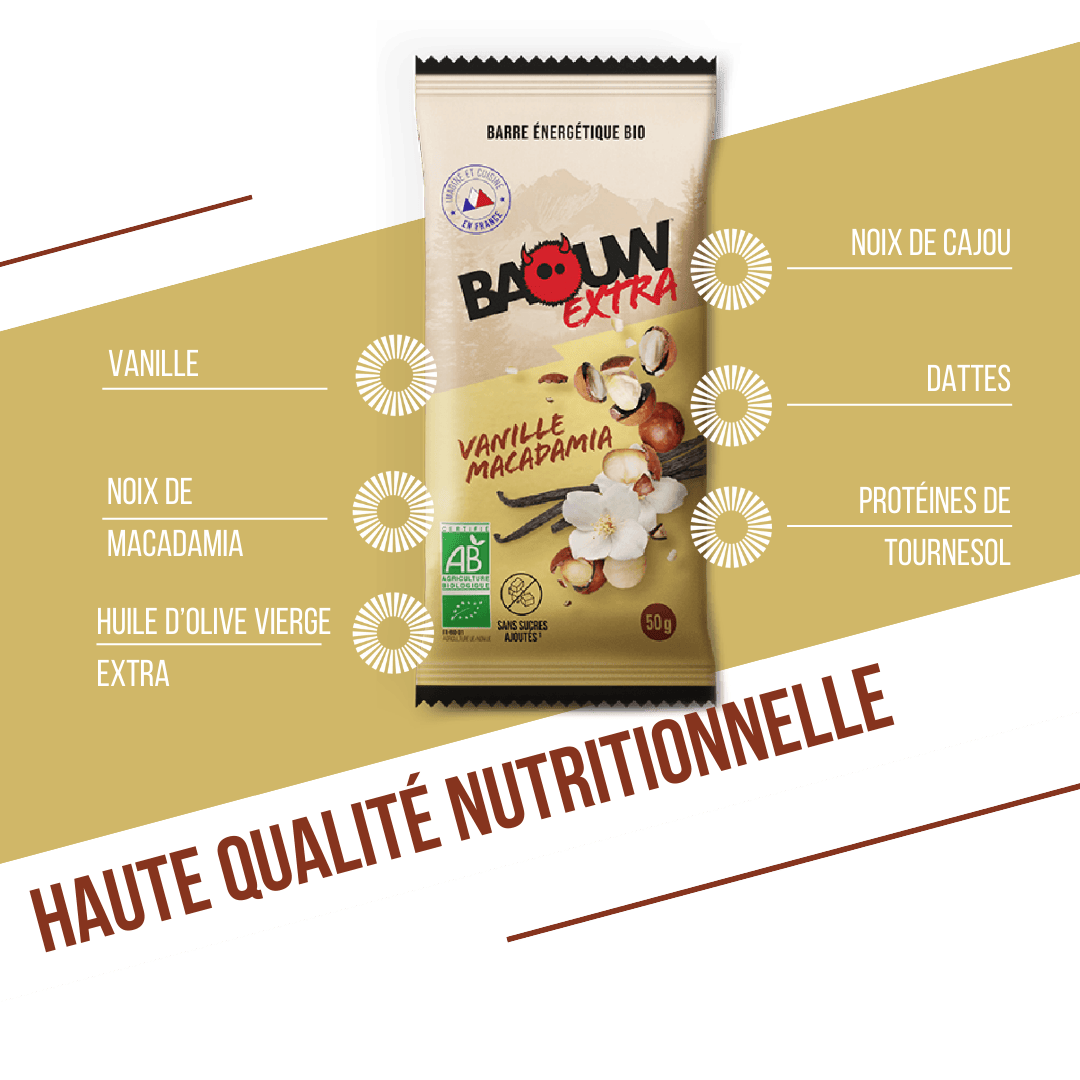 Energieriegel BAOUW BIO EXTRA Vanille-Macadamia (50g)