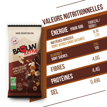Energieriegel BAOUW BIO EXTRA Schokolade-Haselnuss (50g)