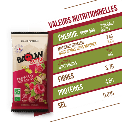 Energieriegel BAOUW BIO EXTRA Himbeere-Pistazie (50g)