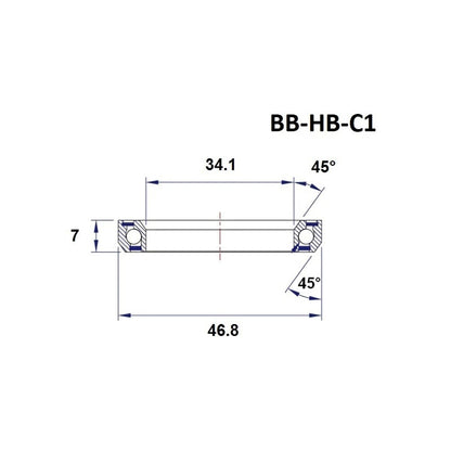 Steuersatzlager BLACK BEARING C1 1-1/4" 45/45° (34,1 x 46,8 x 7 mm)