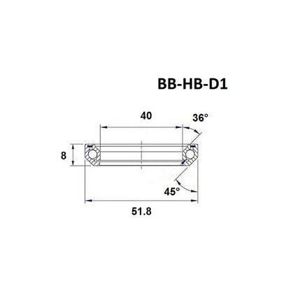 Steuersatz-Lager BLACK BEARING D1 1-1/2" 36/45° (40 x 51,8 x 8 mm)