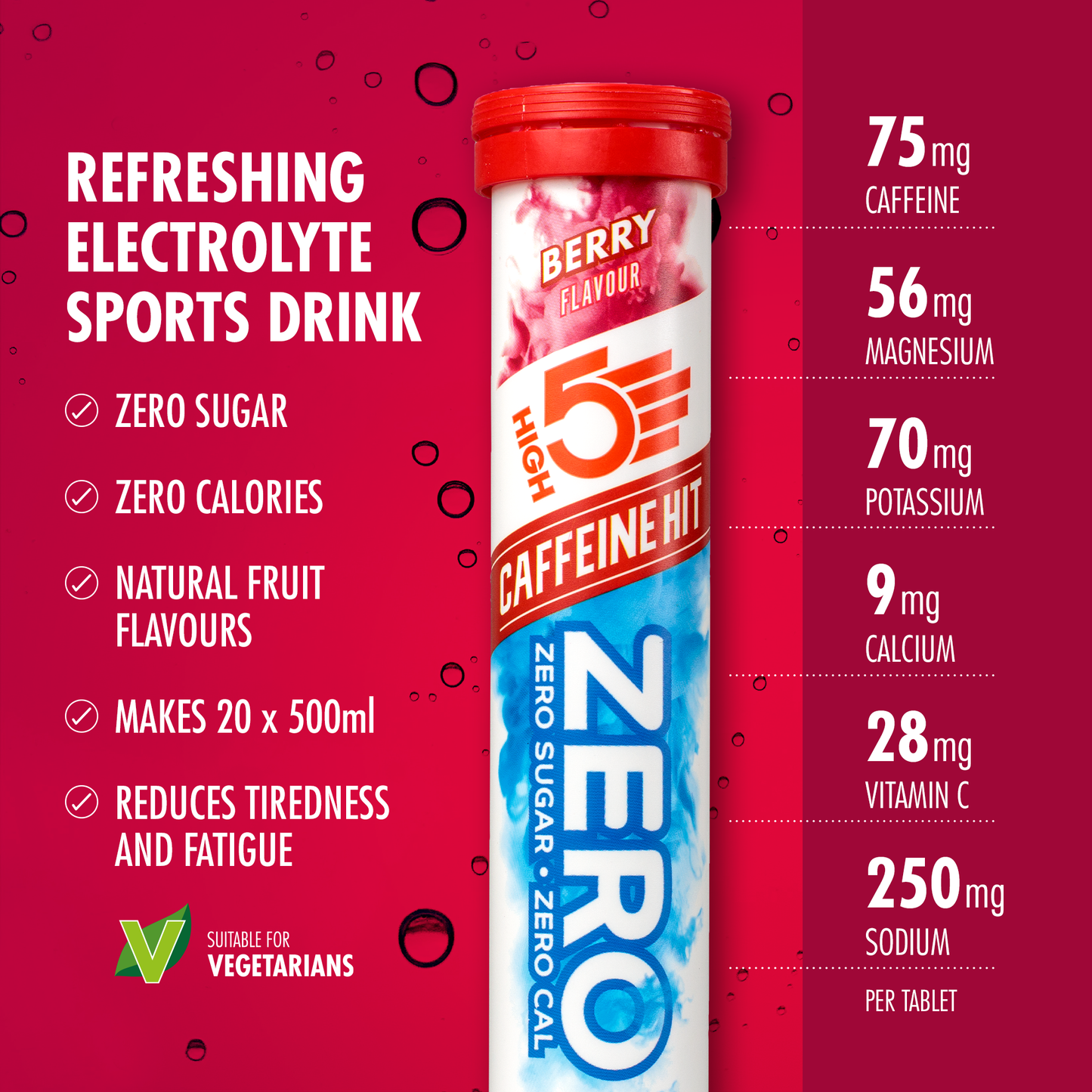 HIGH5 ZERO Koffeinfreie Elektrolyt-Hydratationstabletten (x20) Früchte Rot