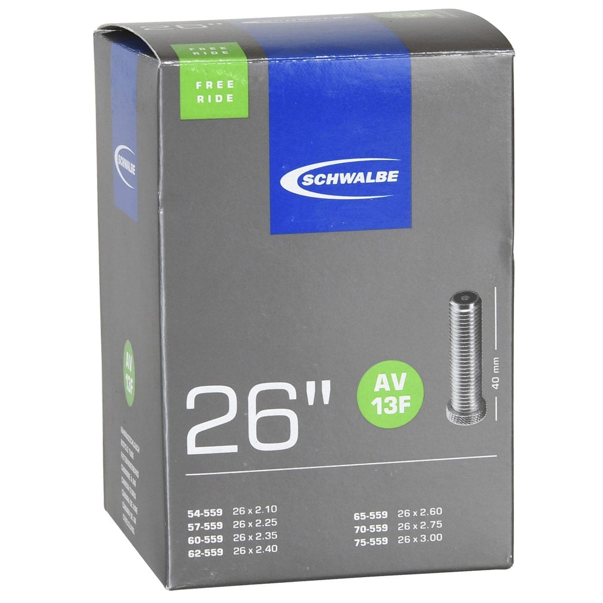 Chambre à Air SCHWALBE EXTRA LIGHT AV 13F 26x2,10/3,00 Butyl Schrader 40 mm 10425790