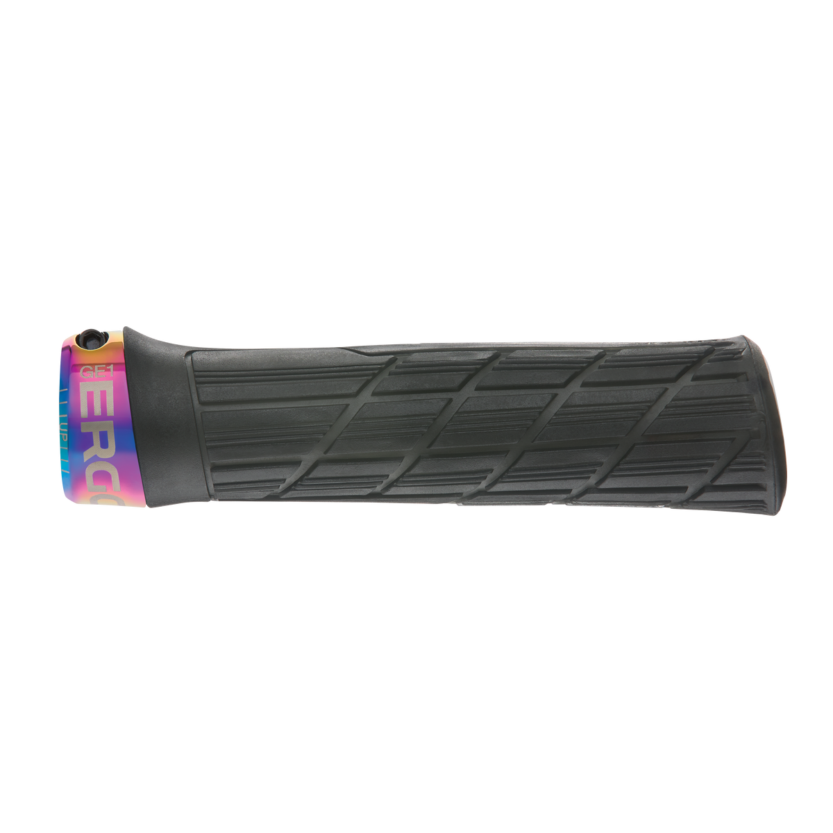ERGON GE1 EVO Factory Griffe in Stealth Frozen Schwarz mit Oil-Slick-Klemmringen – Detailansicht