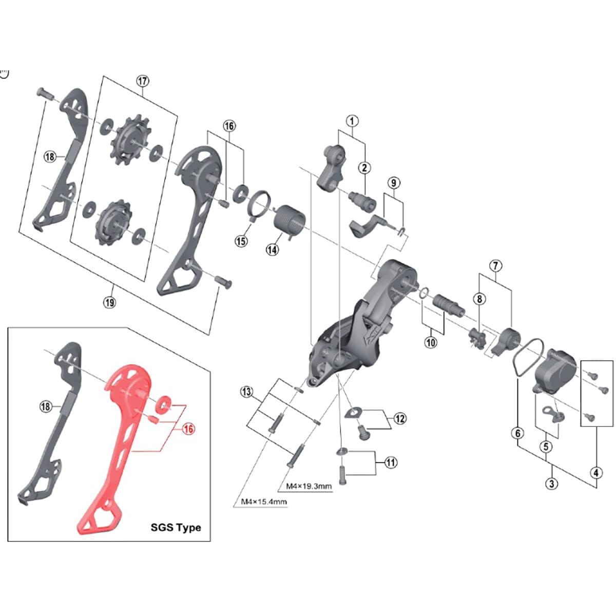 Chape Externe Longue pour Dérailleur Arrière SHIMANO XT M8000 SGS #Y5RT98090