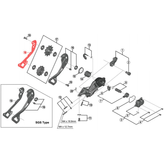 Chape Interne Courte pour Dérailleur Arrière SHIMANO XTR M9000 GS #Y5PV09100