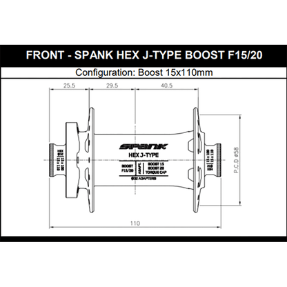 SPANK HEX 15/20 mm Boost Vorderradnabe Schwarz