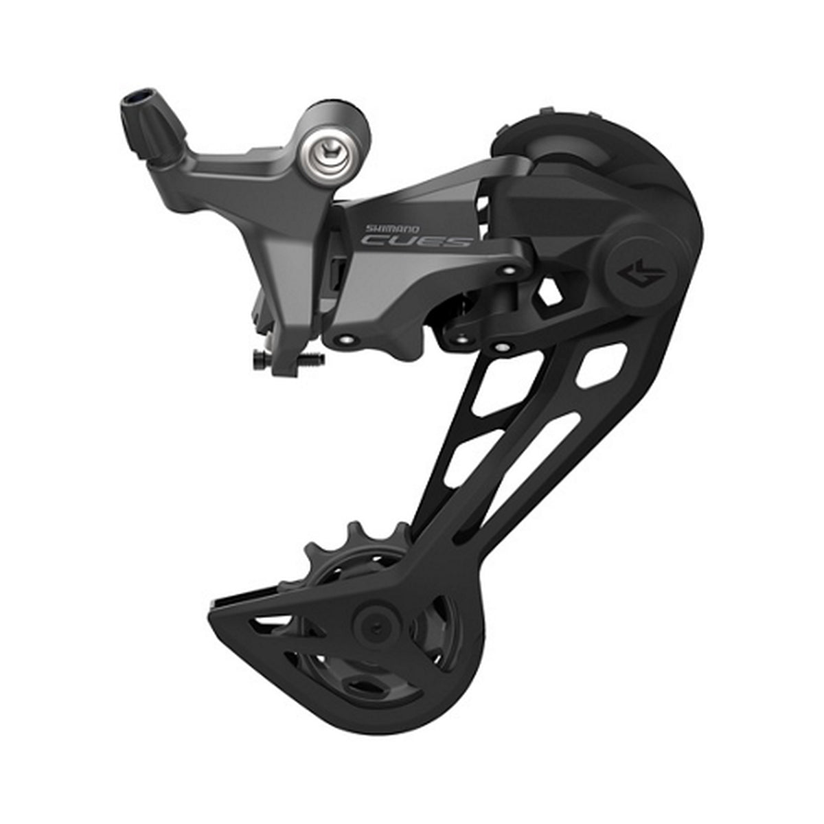 SHIMANO CUES U6020-SGS 11-fach-Schaltwerk mit langem Käfig – Produktansicht auf weißem Hintergrund