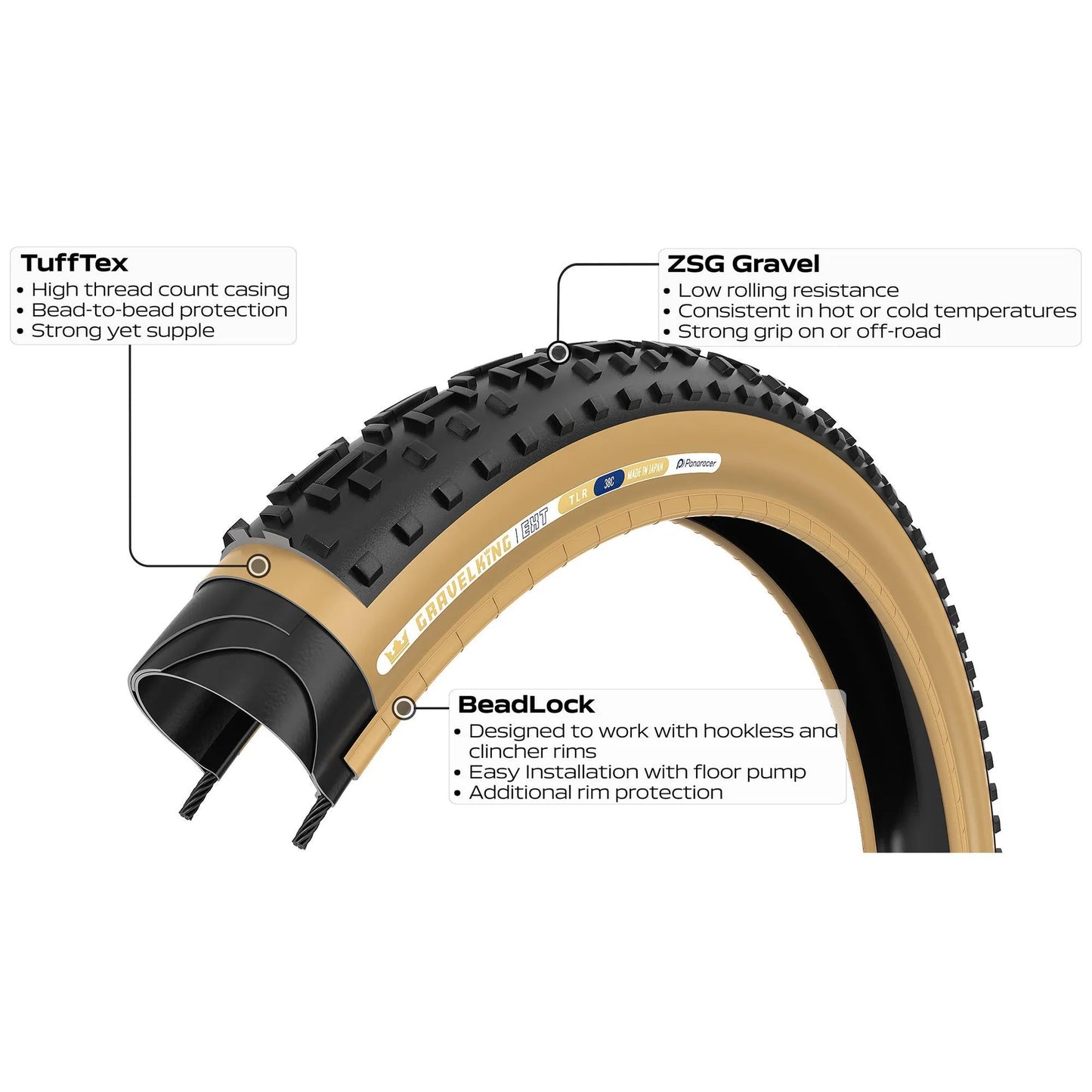 Reifen PANARACER GRAVELKING EXT TLR 700x38c Tubeless Ready Schwarz