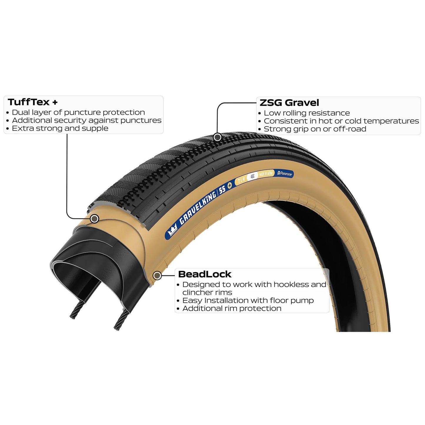 Reifen PANARACER GRAVELKING SEMISLICK+ TLR 700x35c Tubeless Ready Beige