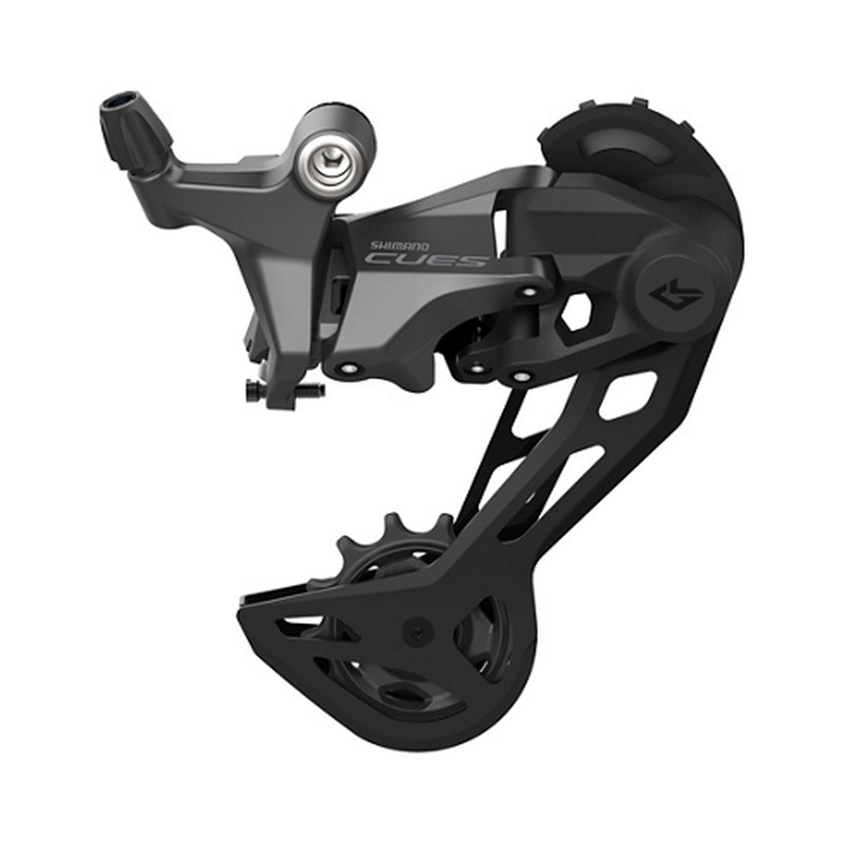 SHIMANO CUES U6020-SGS 10-fach-Schaltwerk mit langem Käfig – Produktansicht auf weißem Hintergrund