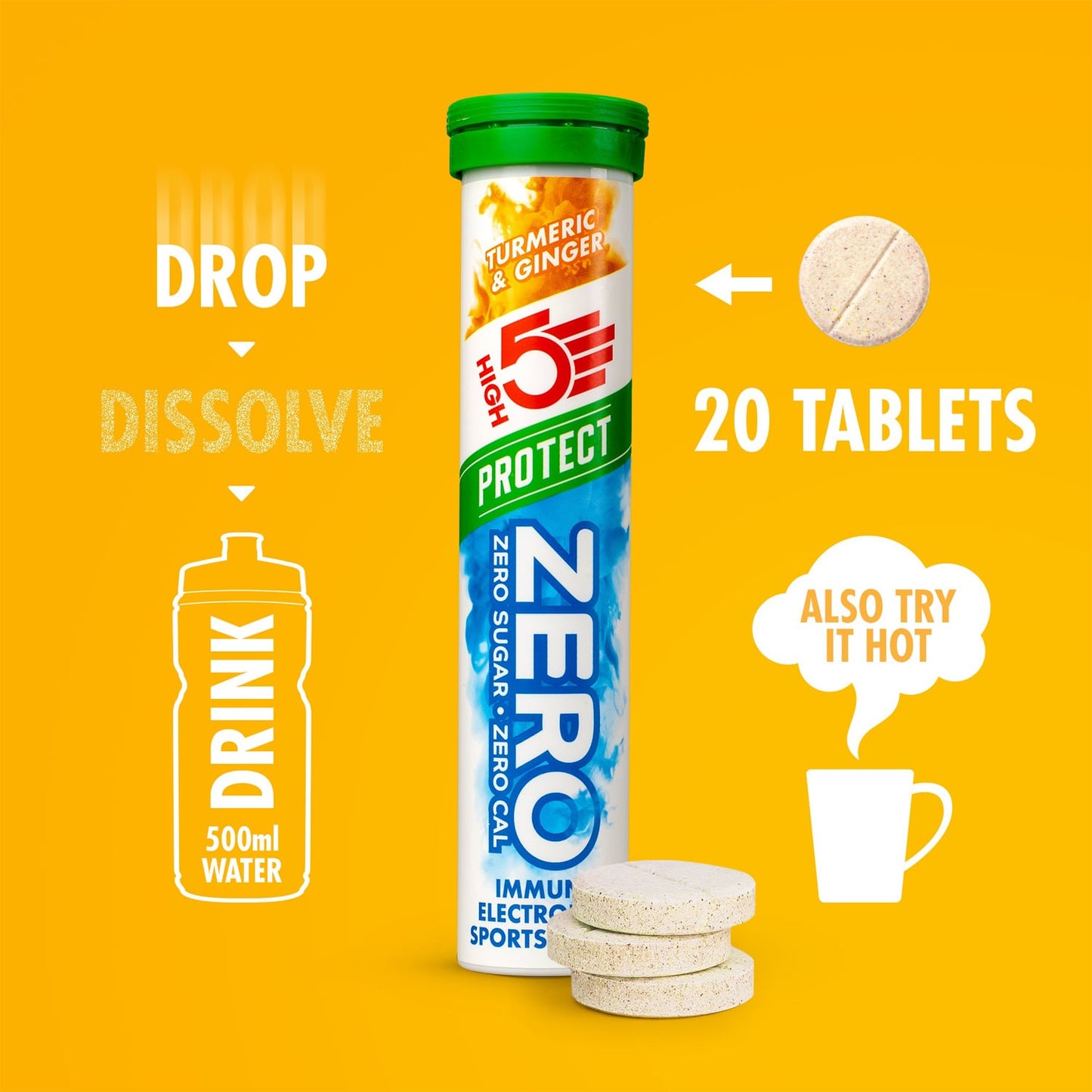 Anticramp Getränk HIGH5 ZERO PROTECT Tube 20 Pastillen Kurkuma Ingwer