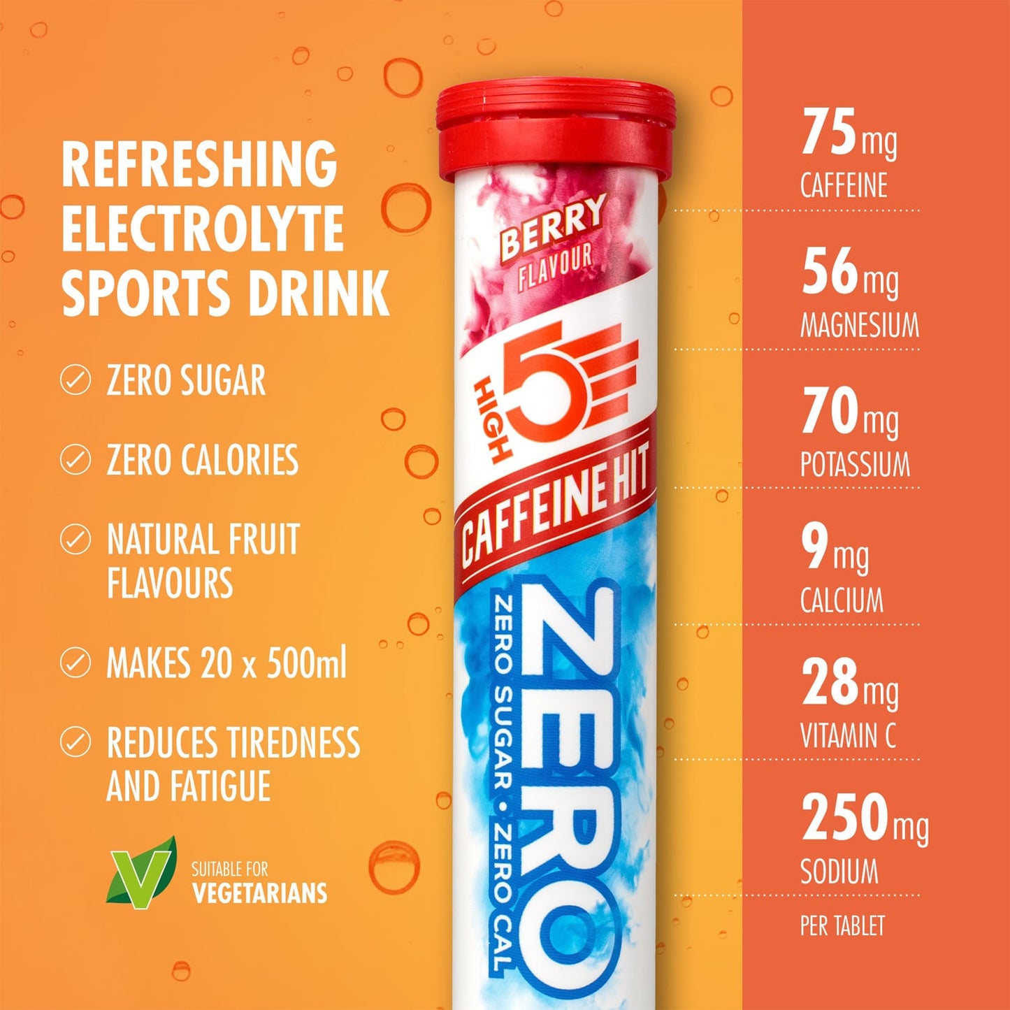 Anticramp Getränk HIGH5 ZERO Caffeine Hit Tube 20 Pastillen Frucht Rot