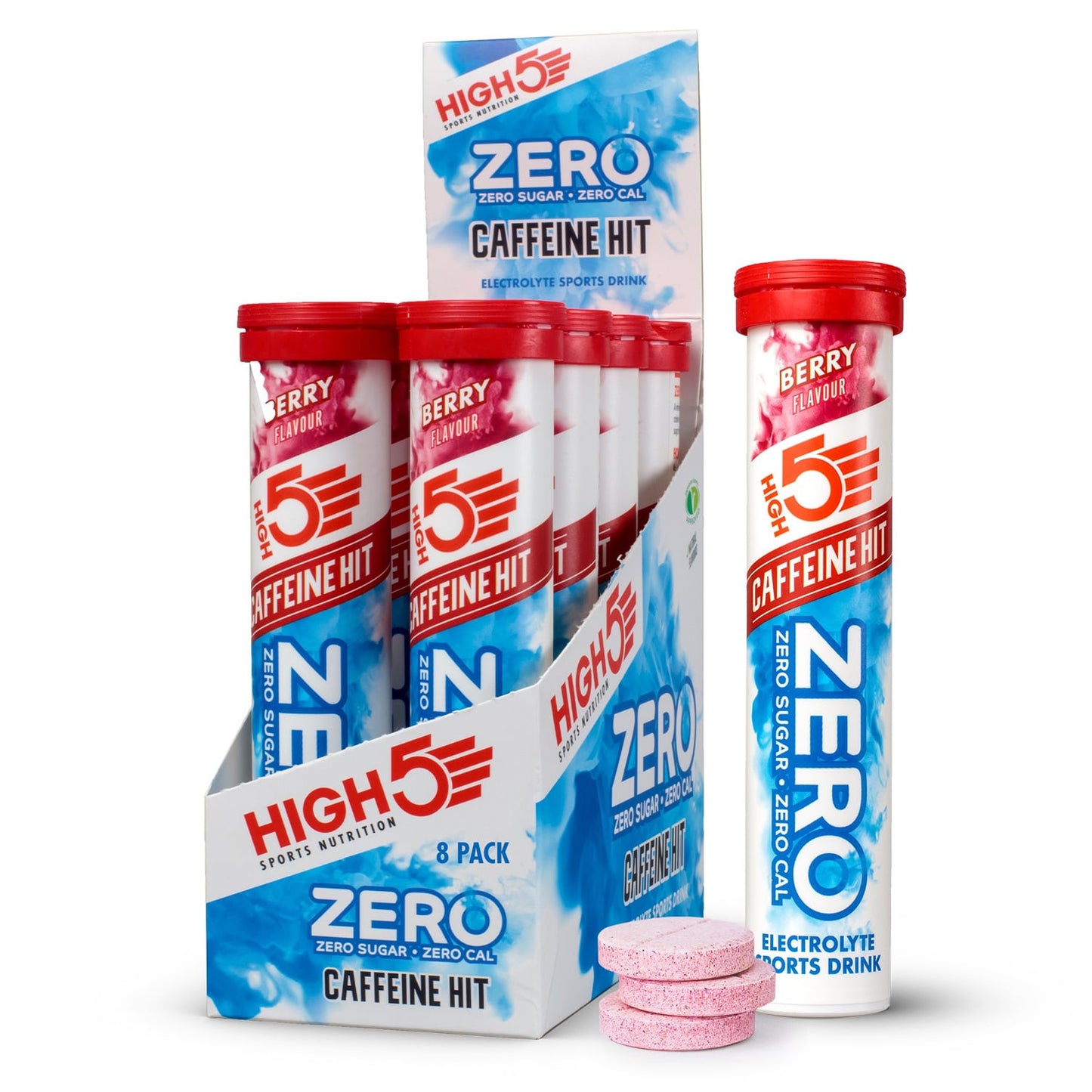 Anticramp Getränk HIGH5 ZERO Caffeine Hit Tube 20 Pastillen Frucht Rot