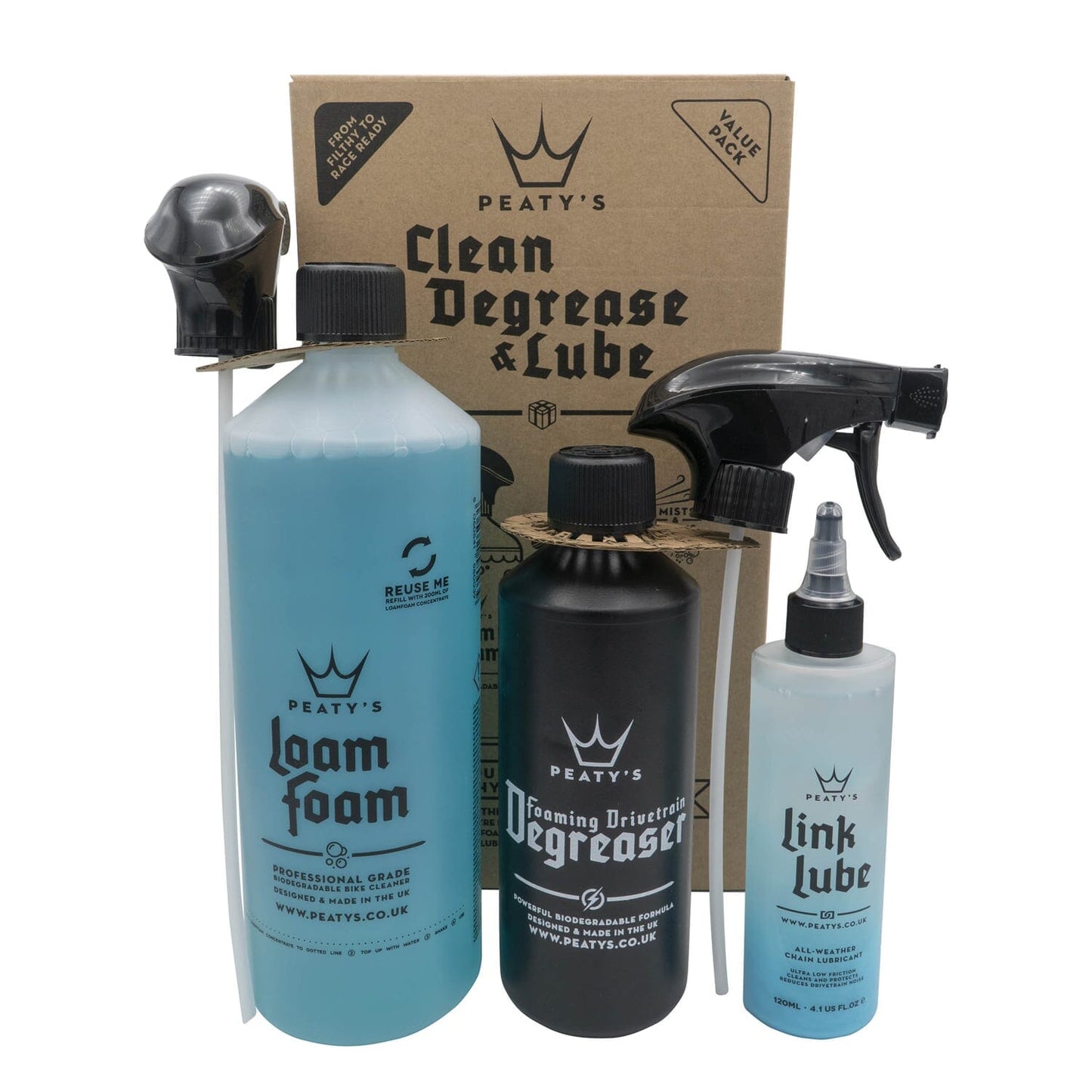 PEATY'S WASH DEGREASE LUBRICATE STARTER PACK Pflege-Kit
