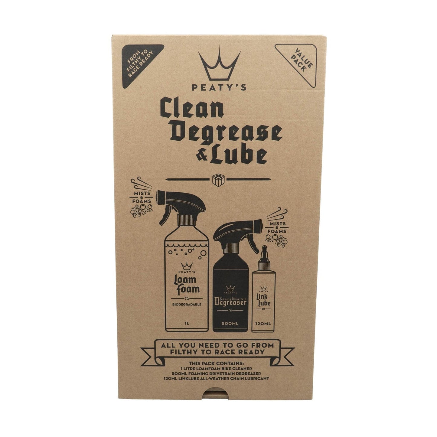 PEATY'S WASH DEGREASE LUBRICATE STARTER PACK Pflege-Kit
