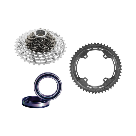 Kit aus Titankassette, Carbon-Kettenblatt und CAMPAGNOLO ULTRA USB-Keramiklagern – Hauptfoto vor weißem Hintergrund