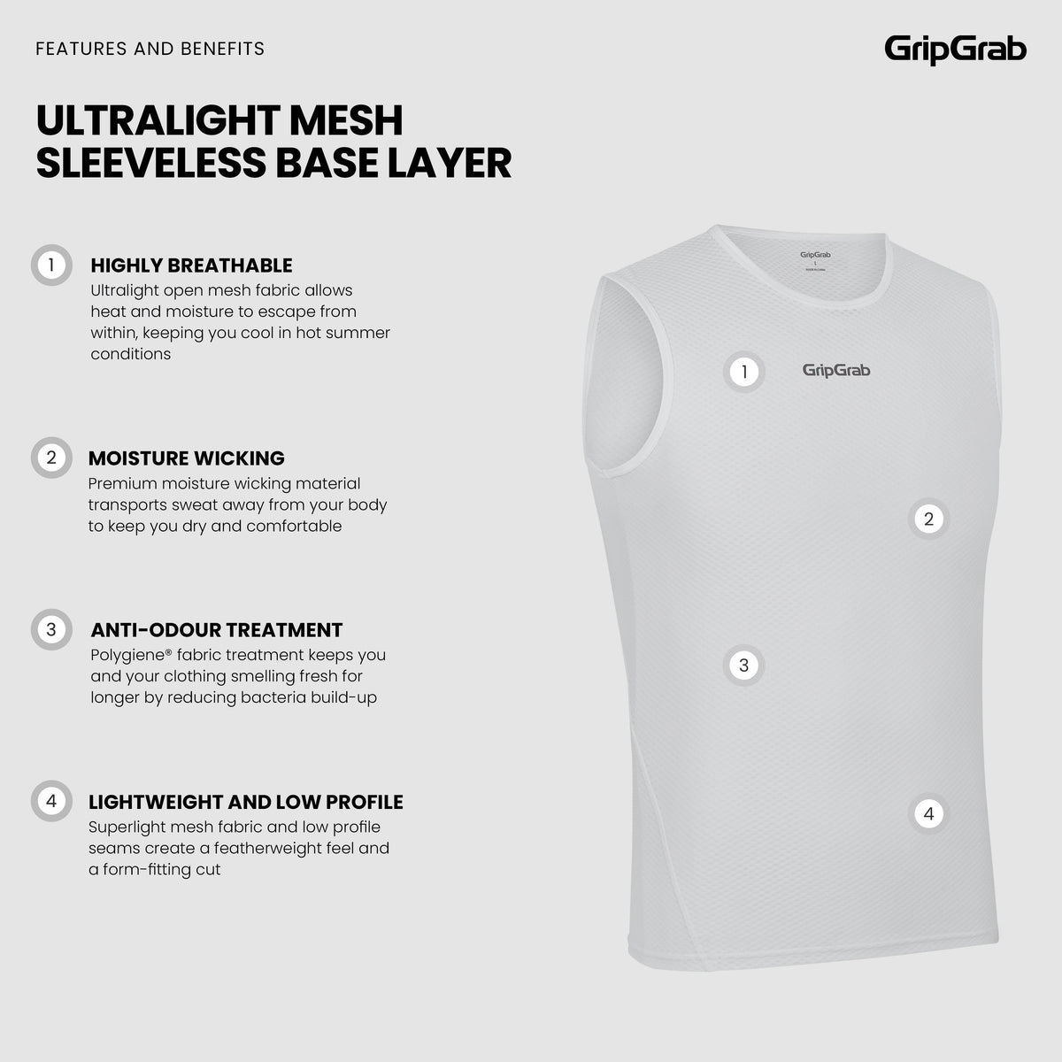 Sous-Vêtement Sans Manches GRIPGRAB ULTRALIGHT MESH Blanc