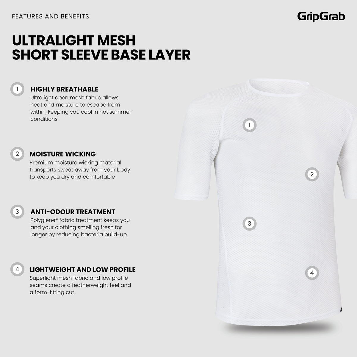 GRIPGRAB ULTRALIGHT MESH Kurzarm-Unterhemd Weiß