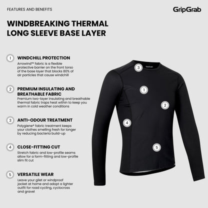 Langarm-Funktionsunterhemd GRIPGRAB WINDBREAKING THERMAL Schwarz