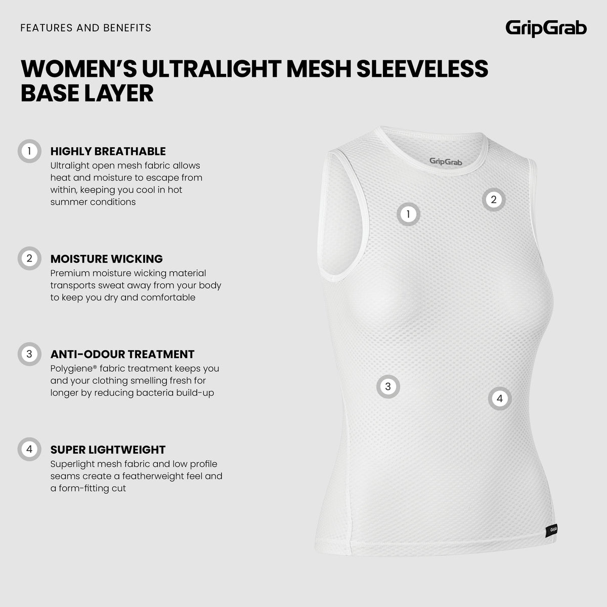 Sous-Vêtement Sans Manches Femme GRIPGRAB ULTRALIGHT MESH Blanc