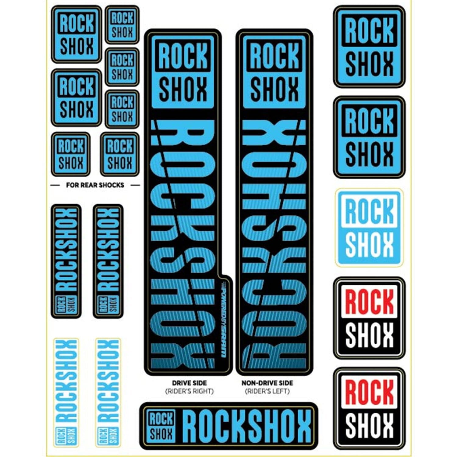 Kit Stickers pour Fourches Simple Té  ROCKSHOX Plongeurs 35 mm (2018+) Bleu