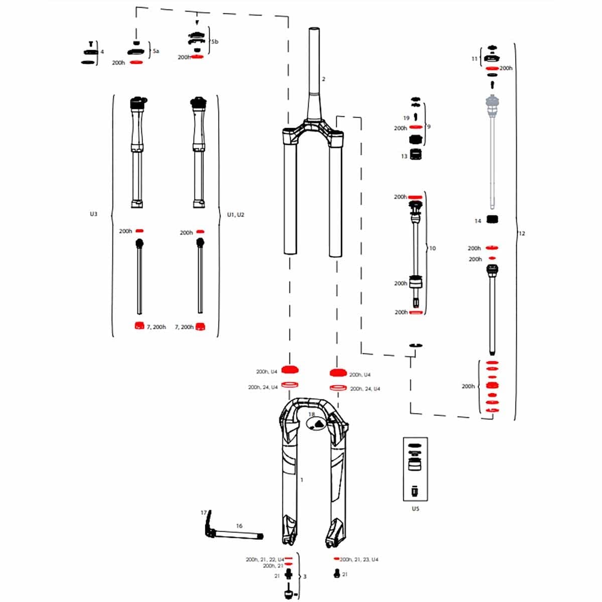 Kit Entretien Complet pour Fourches ROCKSHOX Lyrik C2 / Pike B3 Select+/Ultimate (2020) #00.4318.025.120