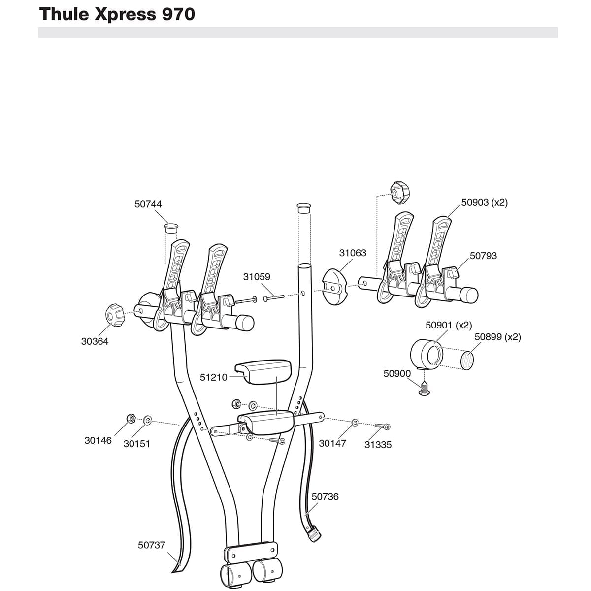 Bande Caoutchouc d'Attache-Cadre THULE pour Porte-Vélos XPRESS FREEWAY CLIPON 31020